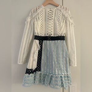 Self-Portrait Lace Mini Dress in White and Blue